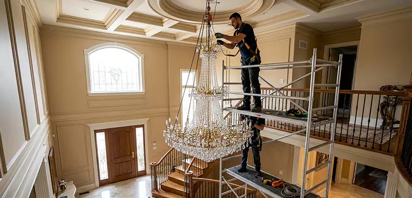 Two-Story Foyer Chandelier Installation in Ankeny